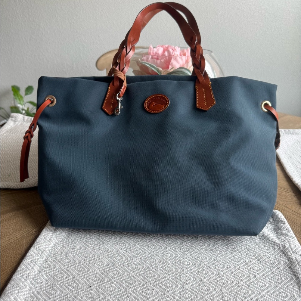 Dooney and Bourke large Navy Blue Tote Bag with Brown Accents